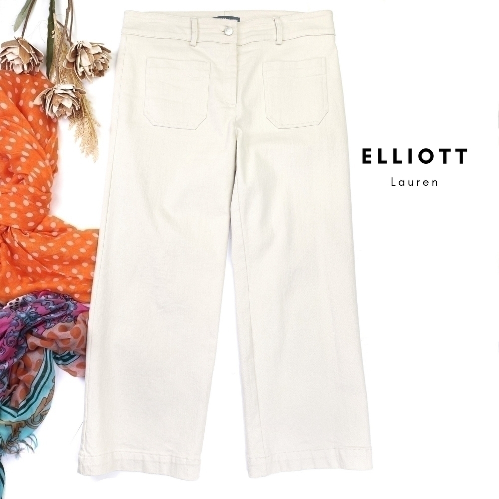 Like New Elliott Lauren Cream Denim Wide Leg Pants Sz 8